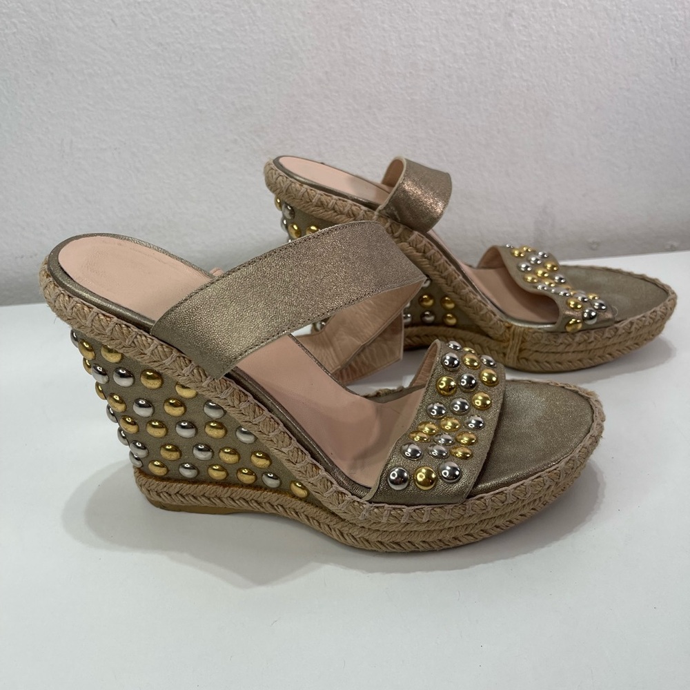 Stuart Weitzman Women 8M Wedge Studded Sandals Ankle Strap Boho Fairycore